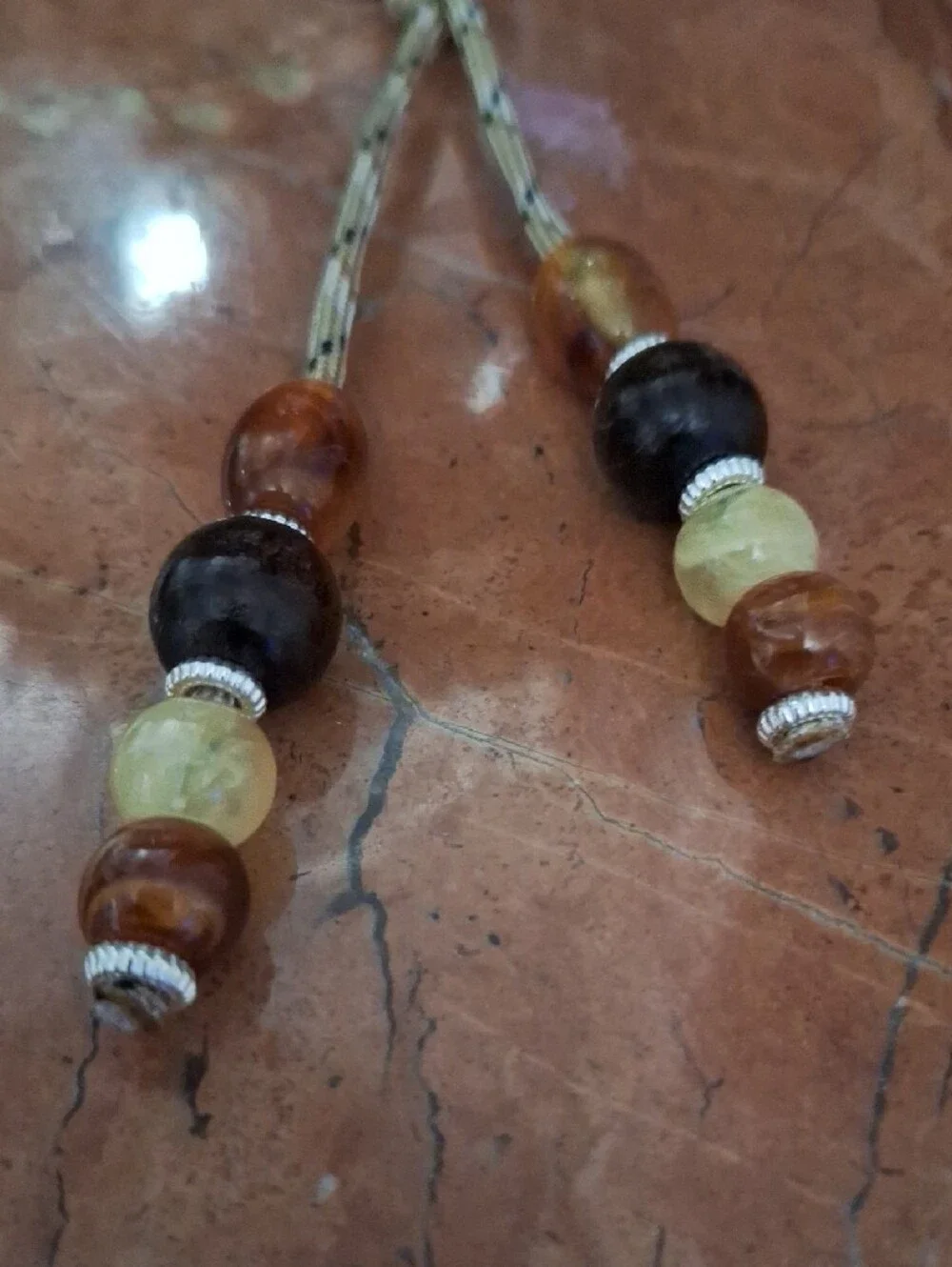 Beaded Tassel Keychain Bag Charm - Amber, Brown & Cream